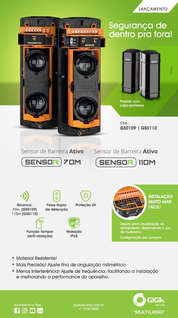Sensor Ativo Barreira Duplo Feixe Alcance 110 Metros GS0110