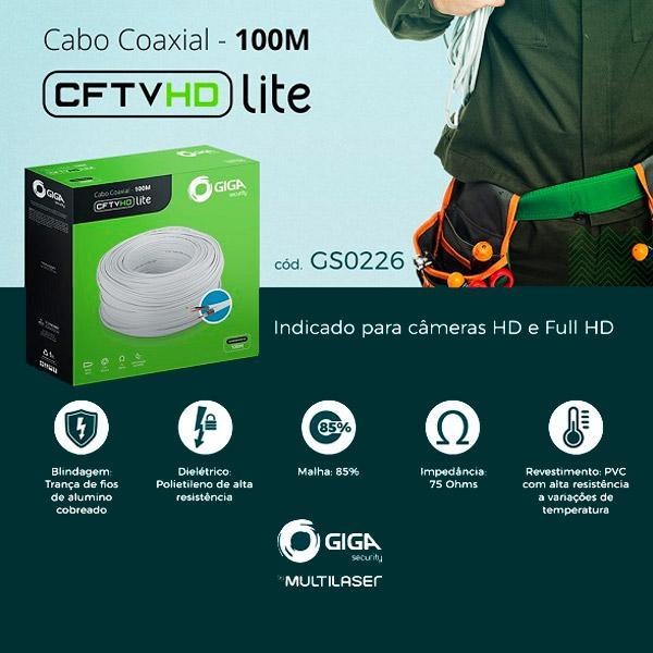 GIGA Cabo Coaxial 4mm com Bipolar  CFTV HD Lite – GS0226