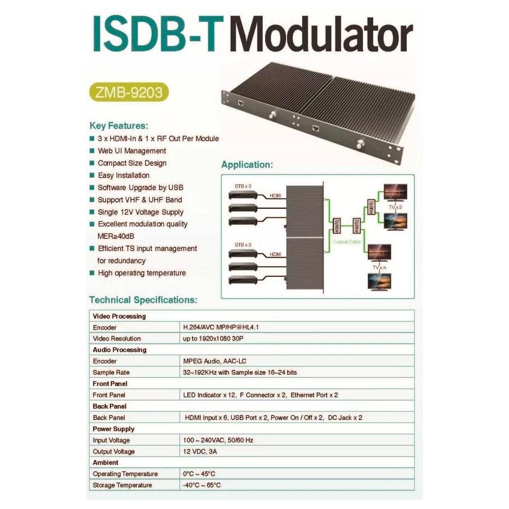 Modulador Encoder Hdmi Isdb-t Zinwell 3 Canais  ZMB-9203