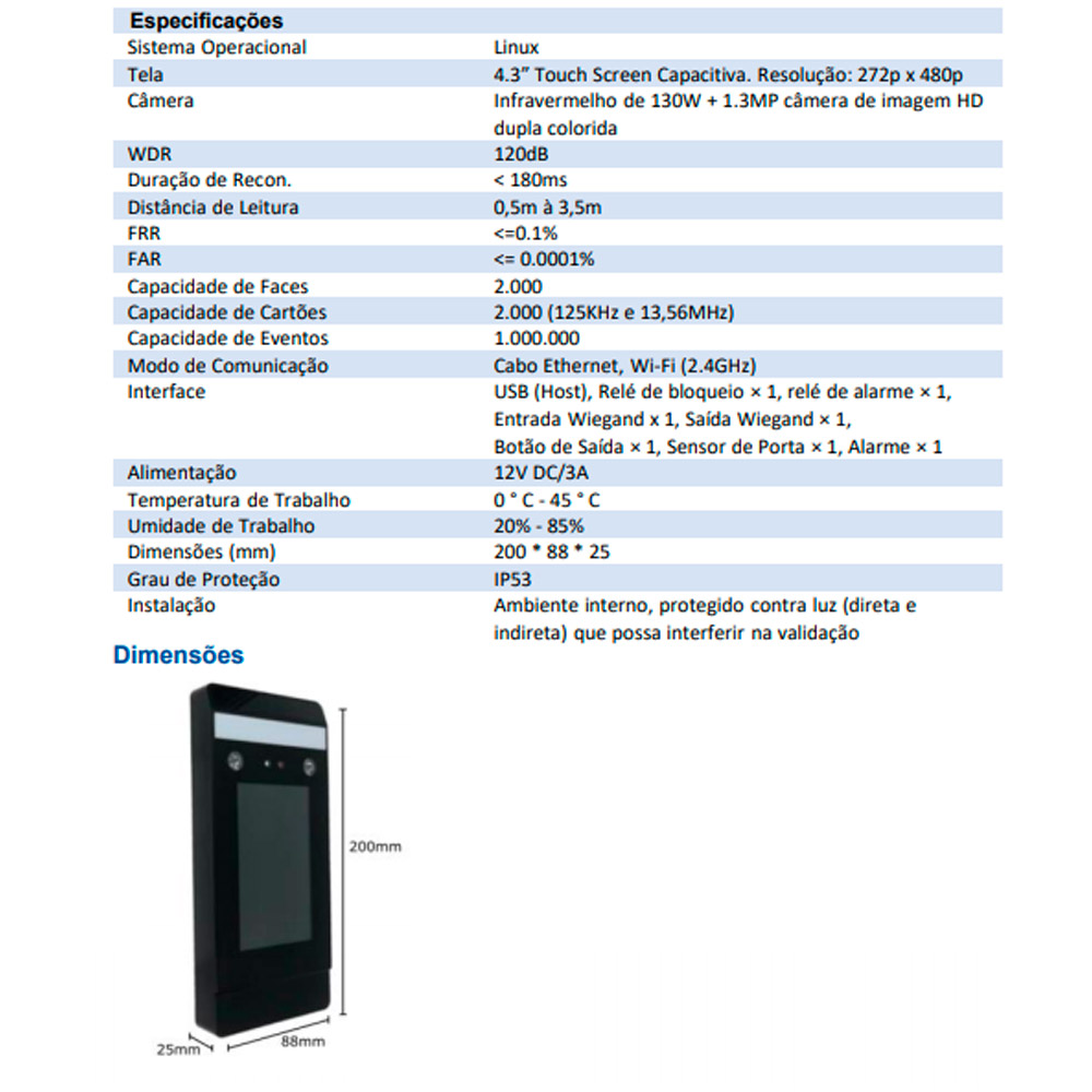 Leitor facial FRR2000